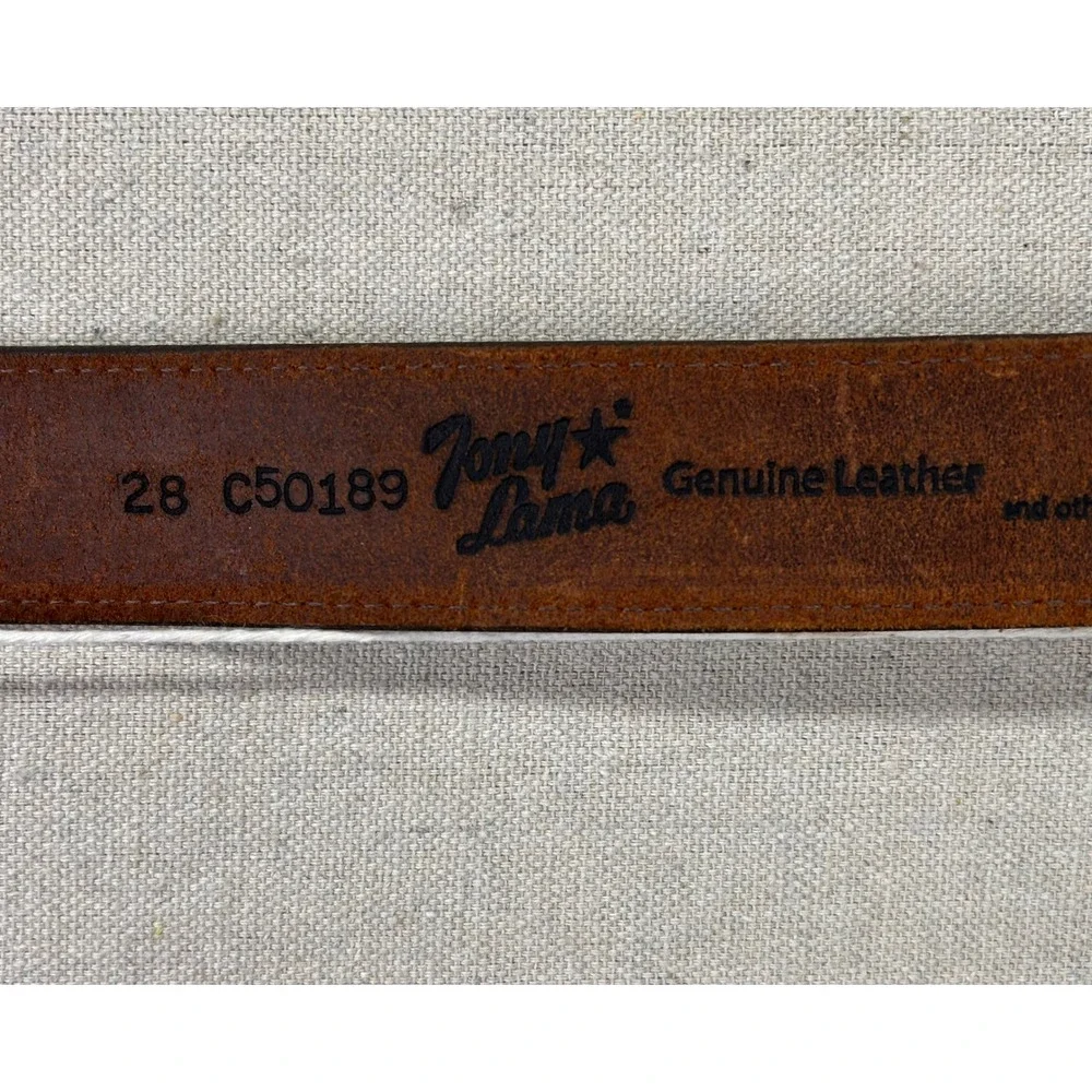 Tony Lama Mens Brown Tooled Leather Western Belt Turquoise Buckle 28 C50189 USA